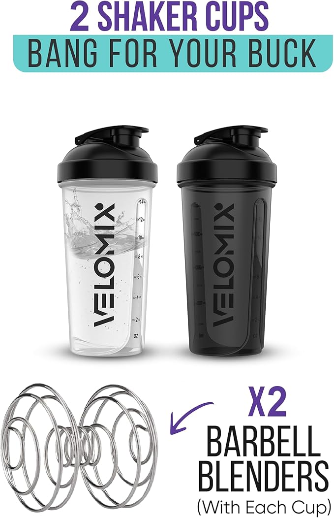 '-2 Pack- 14 oz Protein Shaker Bottles for Protein Mixes - 2x Wire Whisk | Leak Proof Shaker Cups for Protein Shakes and Pre Workout | Protein Shaker Bottle Pack | Protein Mixer Cup-GravixFit