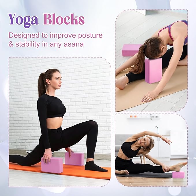 5 Pcs Yoga Blocks Knee Pads Yoga Strap Set Soft Premium Foam Blocks Accessories for Pilates Meditation General Fitness Stability, Kneeling, Balance, Deepen Stretches and Toning-GravixFit