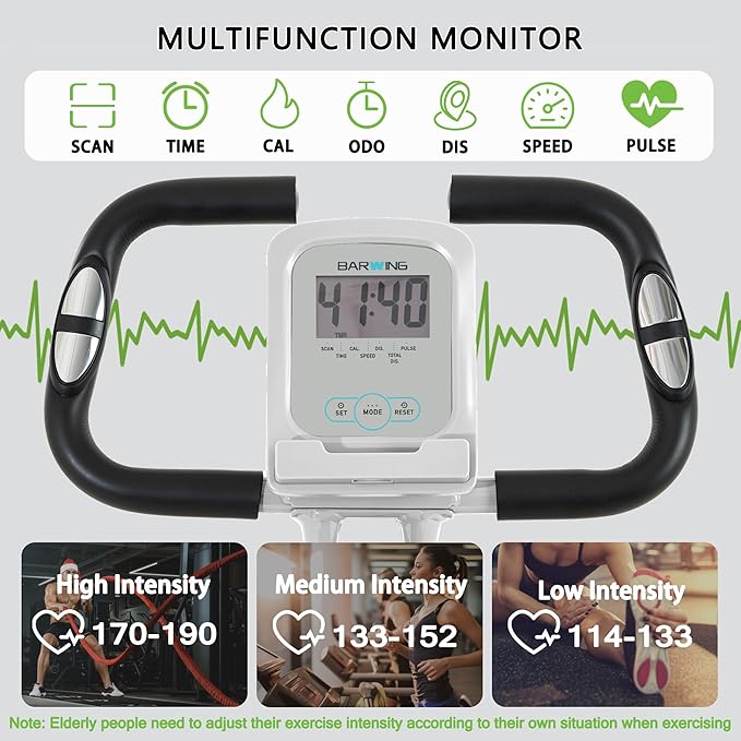 BARWING Stationary Exercise Bike for Home Workout, 5 IN 1 Foldable Indoor Cycling Bike for Seniors, 350LB Capacity, 16-Level Magnetic Resistance, Seat Backrest Adjustments