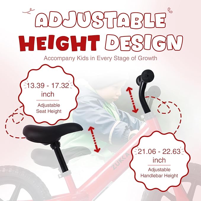 12 inch Toddler Balance Bike Adjustable Handlebar & Seat Anti-Slip Grip Suitable for 2-5 Years Old with Footrest Lightweight for Tolddlers Boys Girls Multiple Colors to Choose-GravixFit