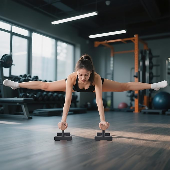 1 Pair Wood Floor Push Up Bars for Men, Anti-slip Handstand Parallettes Bars, Strength Training Push-Up Stands for Calisthenics, Fitness, Gymnastics, Workouts, Calistenia-GravixFit