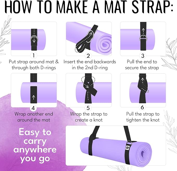 TECEUM Yoga Strap & Mat Strap – 2 IN 1 – Cotton – 6 ft 8 ft 10 ft (30+ colors) – Adjustable Non-Slip Belt for Yoga, Pilates, Stretching, Physical Therapy, Fitness & Home Workout – For Carrying Mats-GravixFit