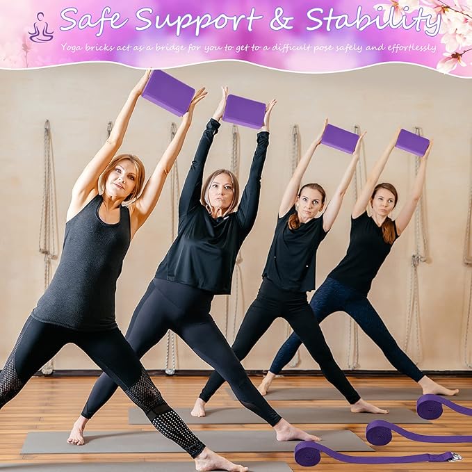 Outus 20 Pack Yoga Blocks and Straps Non-Slip EVA Foam Blocks with Metal D Ring Straps for Gym Exercise and Workout-GravixFit