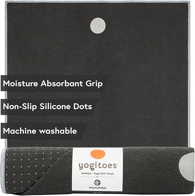 Manduka Yogitoes Yoga Towel – Rubber Grip Dots Non-Slip Bottom, Quick Dry Fitness Towel for Hot Yoga, Pilates, Exercise-GravixFit