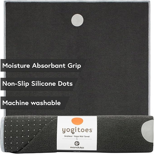 Manduka Yogitoes Yoga Towel – Rubber Grip Dots Non-Slip Bottom, Quick Dry Fitness Towel for Hot Yoga, Pilates, Exercise-GravixFit