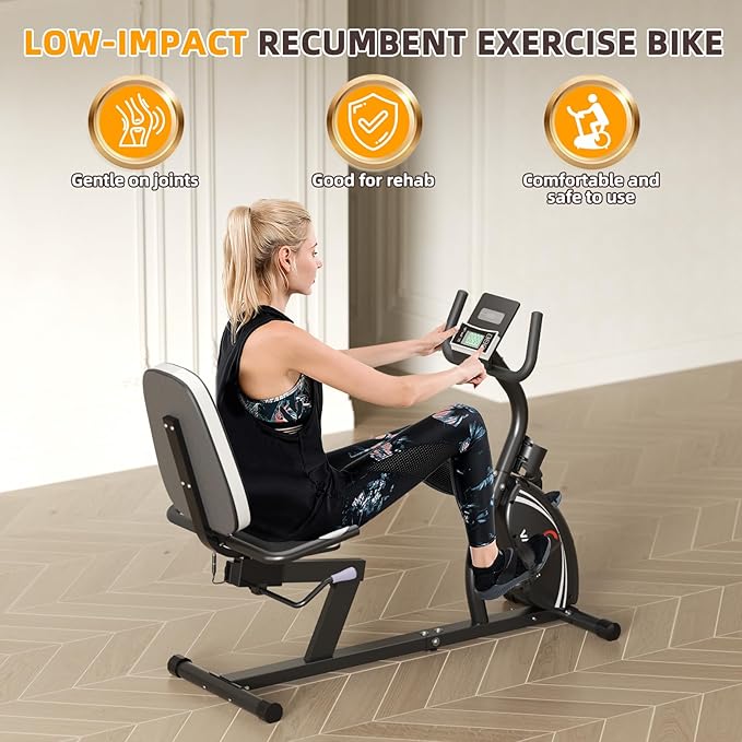 VANSWE Recumbent Exercise Bike for Adults Seniors - Recumbent Bikes for Home with Magnetic Resistance, Bluetooth and App Connectivity, Pulse Sensor-GravixFit