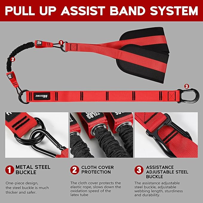 Pull Up Assistance Bands, Adjustable Heavy Duty Resistance Band for Pull Up, 3 Pull Up Bands, Comfortable Fabric Feet/Knee Rest, Assistance Bands for Pull-Up, Home Fitness, Body Stretching-GravixFit
