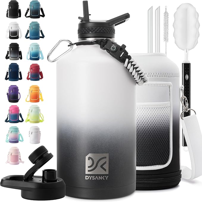 1 Gallon Water Bottle Insulated | Thickened Stainless Steel Vacuum Metal Water Jug | Portable Sports Large for Gym and Hiking with Straw, Carrier Bag, Handle Strap | BPA-Free 128 oz-GravixFit