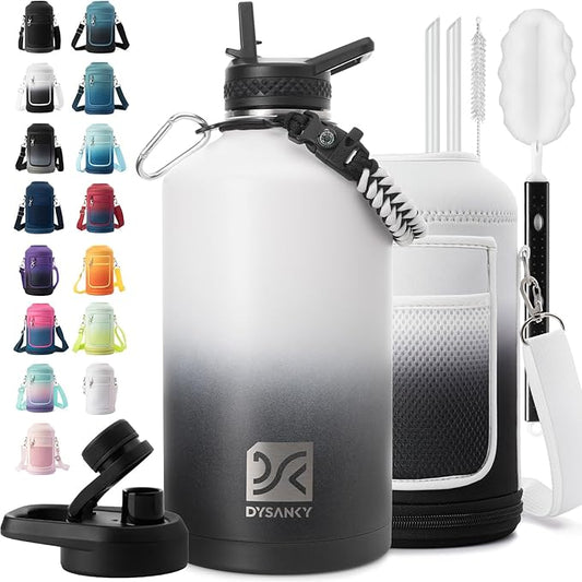 1 Gallon Water Bottle Insulated | Thickened Stainless Steel Vacuum Metal Water Jug | Portable Sports Large for Gym and Hiking with Straw, Carrier Bag, Handle Strap | BPA-Free 128 oz-GravixFit