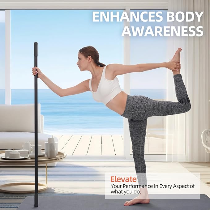 Yoga Stick 5 ft Sturdy Steel, Adjustable Stretching Stick for Mobility, Flexibility and Balance, Versatile Exercise Stick with 4 Steel Rods & Foam Handles for Fitness, Rehabilitation, and Posture-GravixFit