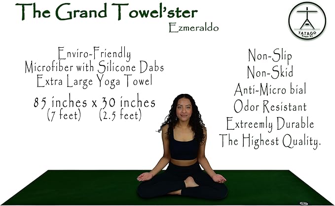 Tatago Hot Yoga Mat Towel Non Slip for Hot Yoga (72-84 inch Mats) Our Hot Yoga Towel Non Slip Silicone Dabs & Absorbent Microfiber Blend Gives You More Grip As You Drip! (Ezmeraldo, XL - 84")-GravixFit