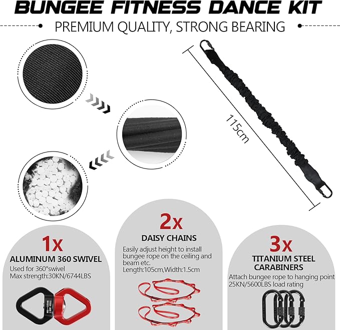 Heavy Duty Bungee Fitness Set – Professional 4D Bungee Resistance Band for Home Gym, Yoga & Air Dance – Adjustable Harness with 360° Rotational Device,Includes Workout Guide-GravixFit
