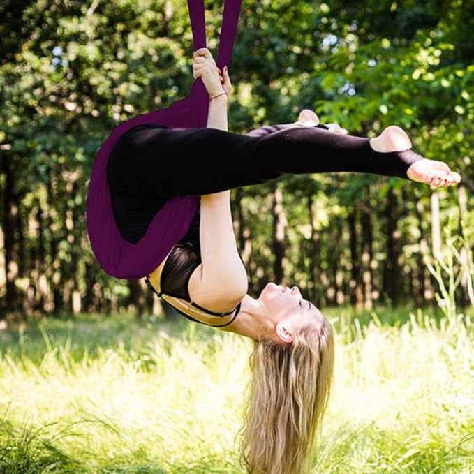 Aerial Yoga Swing Set with 2 Extension Straps - Anti-Gravity Aerial Yoga Hammock Sling for Inversion Exercises, Indoor Outdoor Home Gym Fitness Equipment-GravixFit
