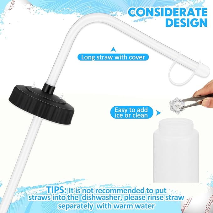 Domensi 4 Pack 1 Liter Sports Water Bottle W/long Straw Hockey Lacrosse Water Bottle with Straw Bpa Free Squeeze Plastic Use Sport Helmet in Football Baseball Gym(Translucent,Classic)-GravixFit