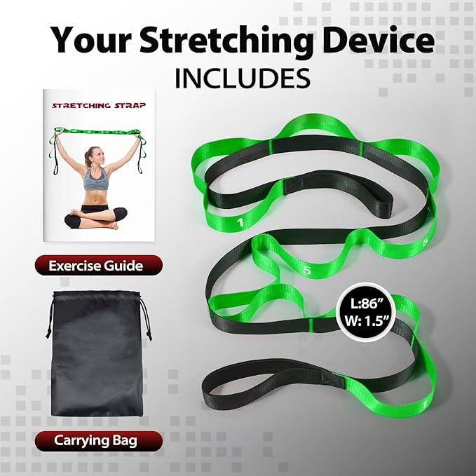 Stretching Strap with 10 Loops-Yoga Strap for Physical Therapy,Home Workout,Pilate & Flexibility Training,Non Elastic Exercise Stretch Band for Hamstring,Leg Stretcher Belt,Flexibility Fascia-GravixFit
