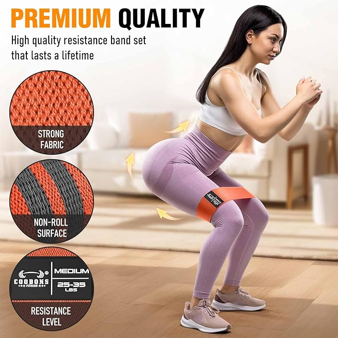 Fabric Resistance Bands for Working Out - Exercise Bands for Women and Men, Booty Bands for Legs and Glute, Yoga, Pilates, Rehab, Fitness and Home Workout-GravixFit