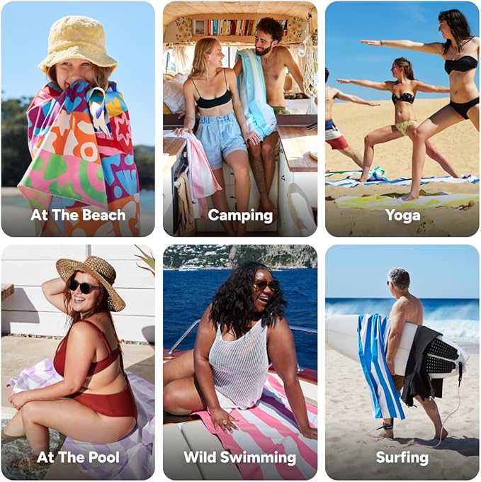 Dock & Bay Beach Towel - Quick Dry, Sand Free - Compact, Lightweight - 100% Recycled - Includes Bag - Power of Positivity - Large (160x90cm, 63x35)-GravixFit