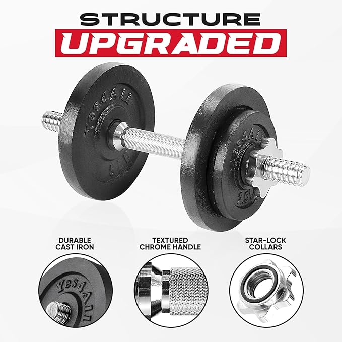 Yes4All Adjustable Dumbbell Set with Weight Plates/Connector - Exercise & Workout Equipment - Size Options 40lbs to 200lbs-GravixFit