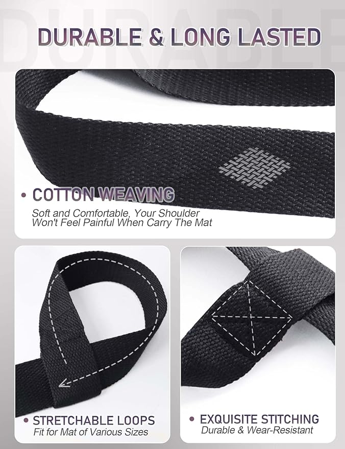 MRZZATA Yoga Mat Carrier Strap Long - Adjustable Thick and Wide Strap for Carrying Mat or Stretching, Black-GravixFit