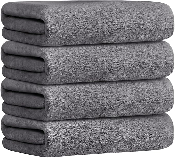 JML Microfiber Towels, Bath Towel Set 4 Pack, 27" x 55" - Super Absorbent, Fast Drying Bathroom Towel for Hair, Swimming, Fitness, Sport, Yoga -Grey-GravixFit
