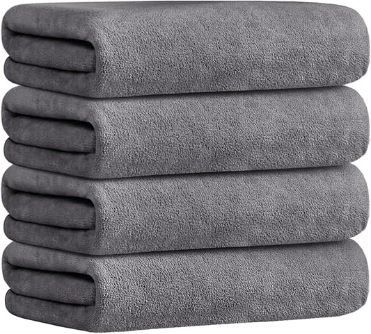 JML Microfiber Towels, Bath Towel Set 4 Pack, 27" x 55" - Super Absorbent, Fast Drying Bathroom Towel for Hair, Swimming, Fitness, Sport, Yoga -Grey-GravixFit