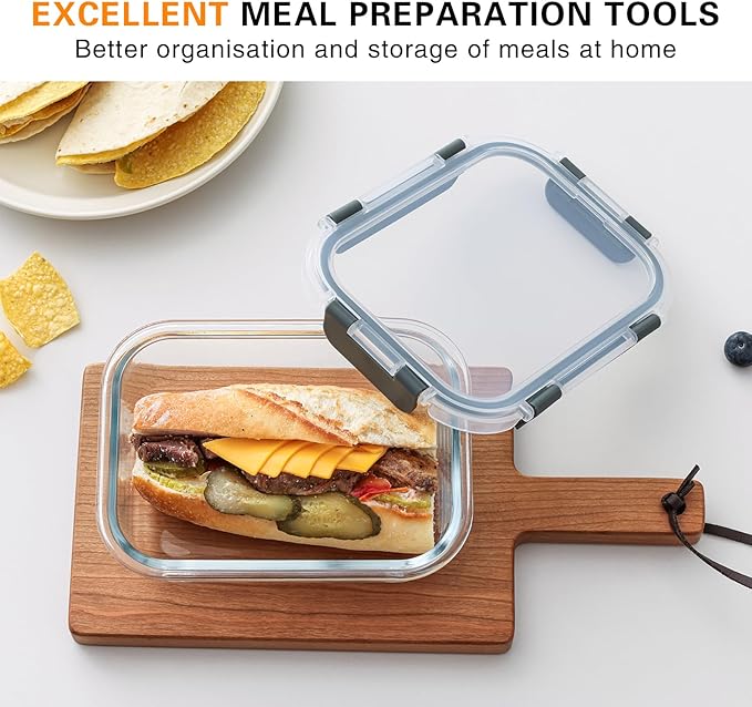 10 Pack 22 Oz Glass Meal Prep Containers with Lids, Reusable Glass Food Storage Containers with Lids, Leak Proof, Microwave, Oven, Freezer and Dishwasher Safe (White)-GravixFit