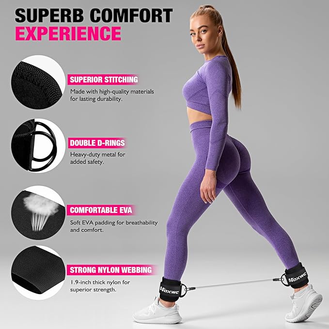 Ankle Resistance Bands with Cuffs, Ankle Bands for Working Out, Ankle Resistance Band for Leg, Booty Workout Equipment for Kickbacks Hip Fitness Training, Exercise Bands for Butt Lift Women-GravixFit