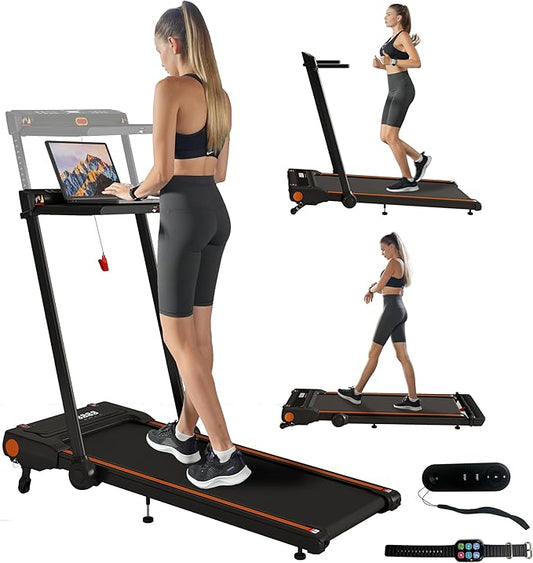 Foldable Treadmill with Incline Treadmill with Home Removable Desk Workstation 3.0 HP 3 in 1 Folding Small Compact Walking Treadmills 300 Lbs Capacity for Home Office-GravixFit