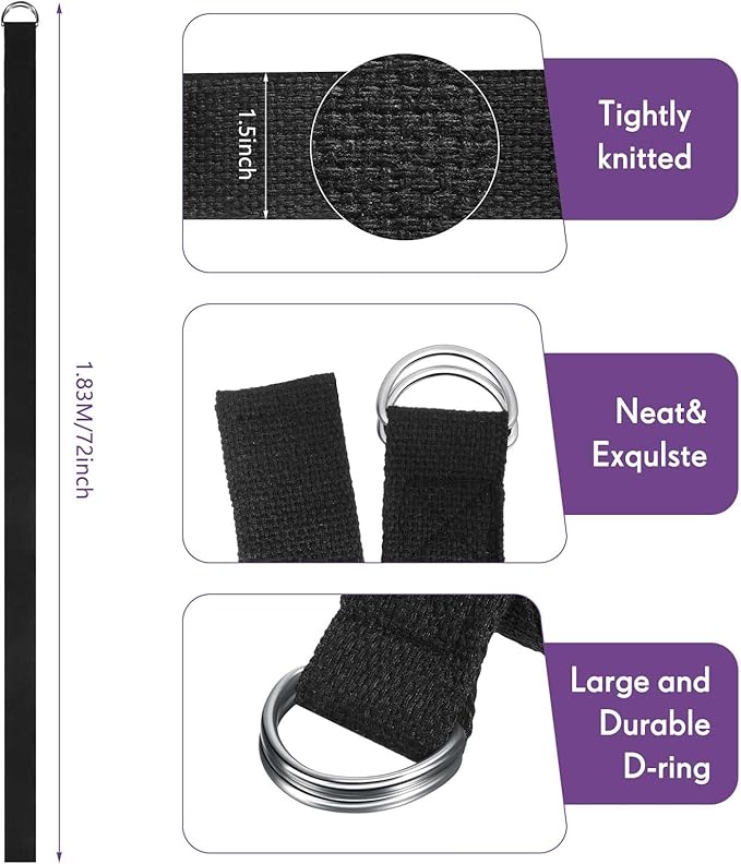 Jerify 10 Pcs Yoga Strap for Stretching Bulk 6ft Exercise Stretch Band with Metal D Ring Adjustable Pilates Non Elastic Yoga Stretch Belt for Women Men Physical Fitness Gym Workout Dance-GravixFit