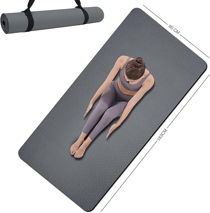 Yoga Mat Double-Sided Non Slip, 72'' x 32'' x 7mm - Extra Wide & Thick Yoga Mat for Women Men Kids, Professional TPE Yoga Mats for Home Workout, Yoga, Pilates and Floor Exercise, with Carrier Strap-GravixFit