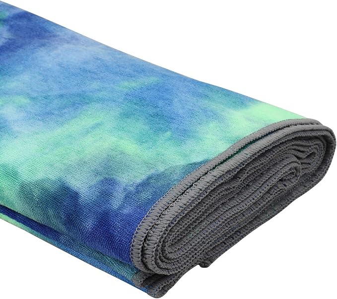 Yoga Towels , Non Slip Hot Yoga Towel Skidless Waffle Texture, 100% Absorbent Odorless Microfiber Yoga Blanket, Standard Sized 24 inchx72 inch Mat Towel,for Hot Yoga, Bikram, Pilates (Bule & Green)…1-GravixFit