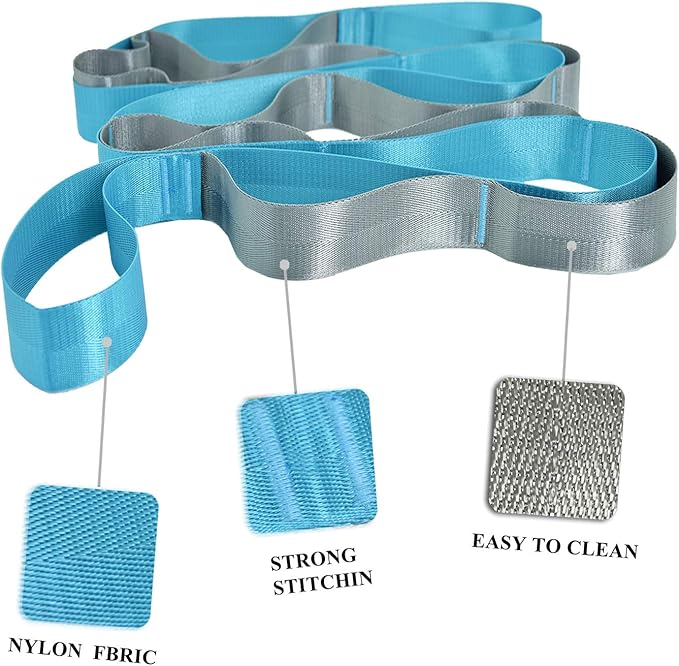 SANKUU Yoga Straps Stretching Strap with 12 Loops Workout Poster, Straps for Stretching Physical Therapy Equipment Long Stretch Out Bands for Exercise, Pilates and Gymnastics for Women Men-GravixFit