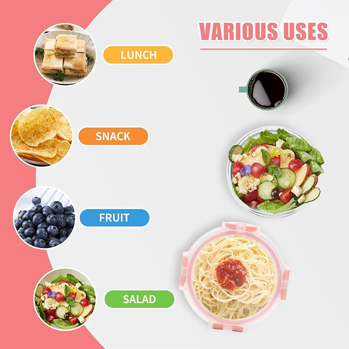 12 Pack 13oz Small Glass Food Storage Containers with Lids Airtight, Leak-Proof Round Meal Prep Containers Set, Freezer to Microwave Safe, Dishwasher Safe-GravixFit