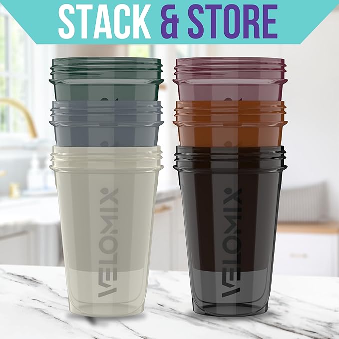 '-6 PACK- Shaker Cups for Protein Shakes 20 oz - 6x Wire Whisk | Leak Proof Protein Shaker Bottle for Protein Shakes, Shaker Bottle Pack for Pre & Post Workout, Shaker Cup (Mood Tones)-GravixFit