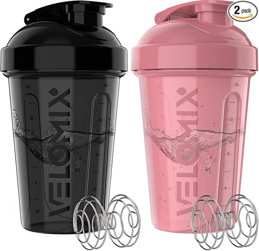 '-2 Pack- 20 oz Protein Shaker Bottles for Protein Mixes - 2x Wire Whisk | Leak Proof Shaker Cups for Protein Shakes and Pre Workout | Protein Shaker Bottle Pack | Protein Mixer Cup (Pink&Black)-GravixFit