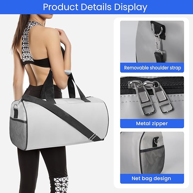 C&F BOGMOST Small Gym Bag for Travel & Duffel - 20 Inch Lightweight Carry On Bag for Men & Women, Mini Duffel Bag,Perfect for Sports, Weekend Trips, and Overnight Stays, Grey-GravixFit