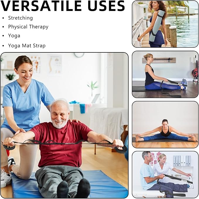 Stretching Strap Yoga Strap Physical Therapy for Home Workout, 10 Loops Non-Elastic Stretch Band for Pilates, Flexibility, Exercise and Gymnastics-GravixFit