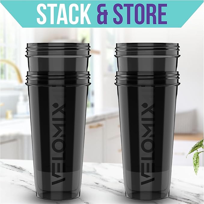 '-4 PACK- 28 oz Protein Shaker Bottle for Protein Mixes - 4x Wire Whisk | Leak Proof Shaker Cups for Protein Shakes | Protein Shaker Bottle Pack | Protein Shake Cup(All in Black)-GravixFit
