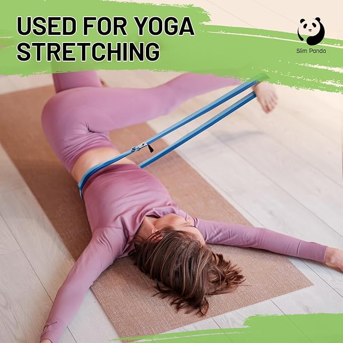 Slim Panda Yoga Strap for Stretching,Cotton Yoga Strap with Adjustable D-Ring Buckle,Non-Elastic Yoga Belt for Pilates,Gym Workouts,Physical Therapy,Improve Flexibility-GravixFit