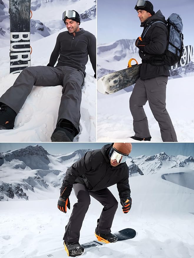FREE SOLDIER Men's Waterproof Snow Insulated Pants Winter Skiing Snowboarding Pants with Zipper Pockets