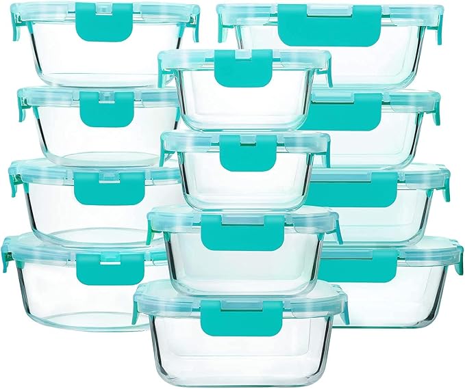 M MCIRCO 24-Piece Glass Food Storage Containers with Locking Lids,Glass Meal Prep Containers Set - Airtight Lunch Containers, Microwave, Oven, Freezer and Dishwasher,Green-GravixFit
