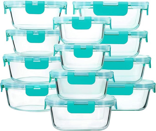 M MCIRCO 24-Piece Glass Food Storage Containers with Locking Lids,Glass Meal Prep Containers Set - Airtight Lunch Containers, Microwave, Oven, Freezer and Dishwasher,Green-GravixFit