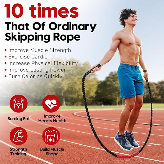Weighted Jump Rope for Men and Women, 3lb 4lb 5lb Adult Heavy Skipping Rope, Jumprope for Fitness,Workout Equipment, Fitness Equipment for Home Gym Exercise,Improve Strength and Building Muscle-GravixFit
