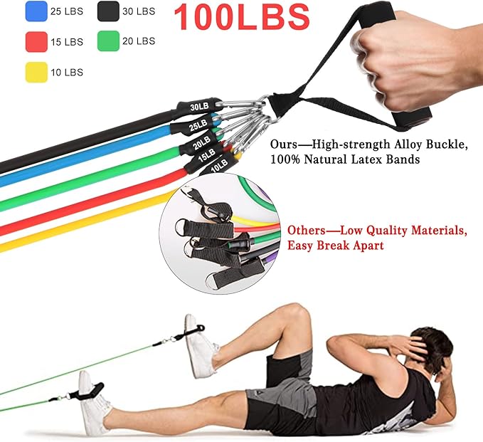 Resistance Bands Set, Workout Bands with Handles, Door Anchor, Ankle Straps and Carry Bag, Exercise Bands for Shape Body and Home Workouts-GravixFit