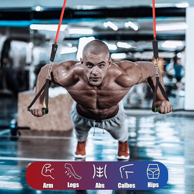 Exercise Resistance Bands with Handles for Working Out, 150/200/250/300 lbs Workout Bands Set with Door Anchor for Physical Therapy, Yoga, Pilates-GravixFit