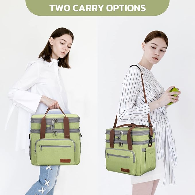 Maelstrom Lunch Bag Women,23L Insulated Lunch Box For Men Women,Expandable Double Deck Lunch Cooler Bag,Lightweight Leakproof Lunch Tote Bag With Side Tissue Pocket,Green-GravixFit