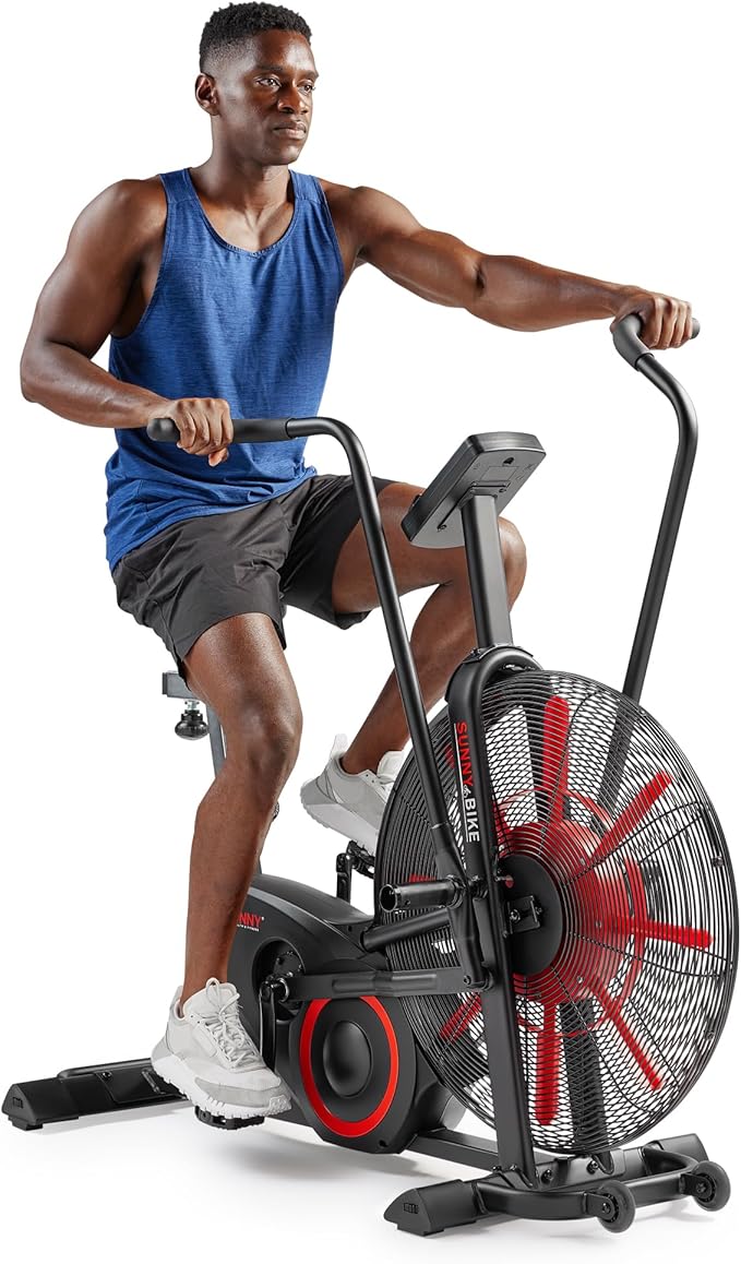 Sunny Health & Fitness Premium Smart Cross-Training Fan Bike, Air Resistance Cardio Machine w/330lb Capacity for Intensive Home Workout, Customizable Monitor w/Free SunnyFit App Connection-SF-B223018-GravixFit