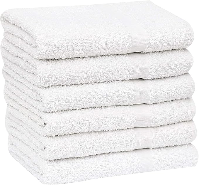Gold Textiles 60 Pack White Hotel Bath Towels Bulk 20x40 Inches - Cotton Blend Economy Cheap Bath Towel for Commercial Uses, Gym, Salon, Spa & Hair - Lightweight Quick Dry (60 Pcs White)-GravixFit