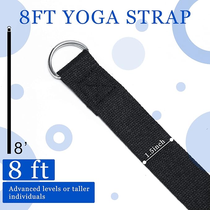 6 Pcs Yoga Strap for Stretching 8 Ft Yoga Exercise Adjustable Straps Bands with Safe Adjustable D Ring Buckle for Pilates Gym Workouts Fitness Improves Sitting Posture-GravixFit