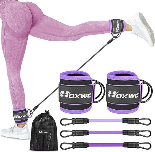 Ankle Resistance Bands with Cuffs, Ankle Bands for Working Out, Ankle Resistance Band for Leg, Booty Workout Equipment for Kickbacks Hip Fitness Training, Exercise Bands for Butt Lift Women-GravixFit